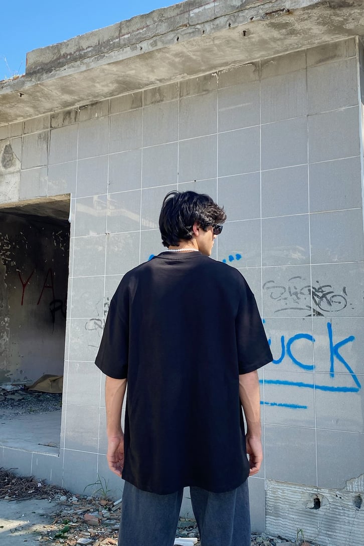 Human Anatomy Baskılı Siyah Oversize Tshirt