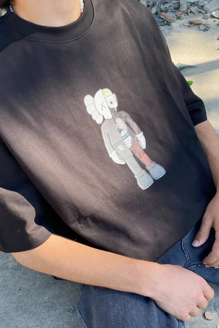 Human Anatomy Baskılı Siyah Oversize Tshirt