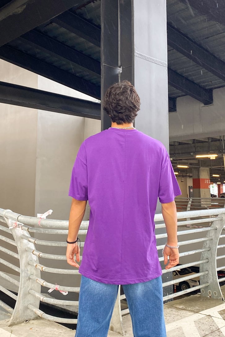 Human Artifact Baskılı Mor Oversize Tshirt