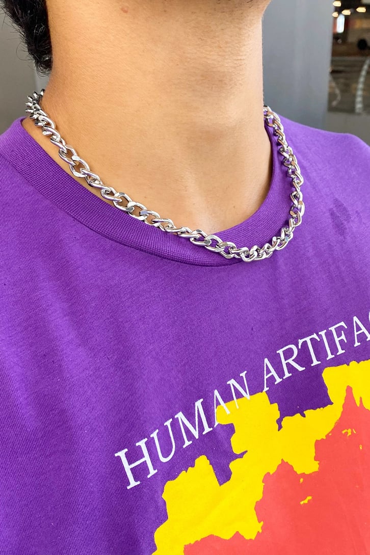 Human Artifact Baskılı Mor Oversize Tshirt