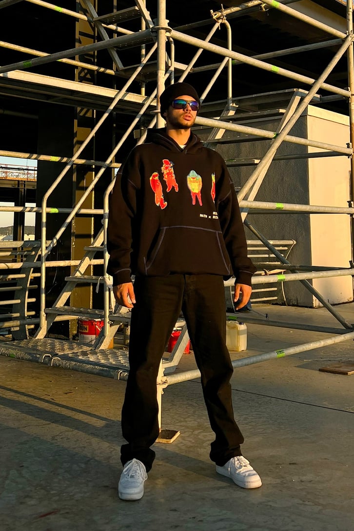 Human Heat Baskılı Siyah Oversize Sweatshirt