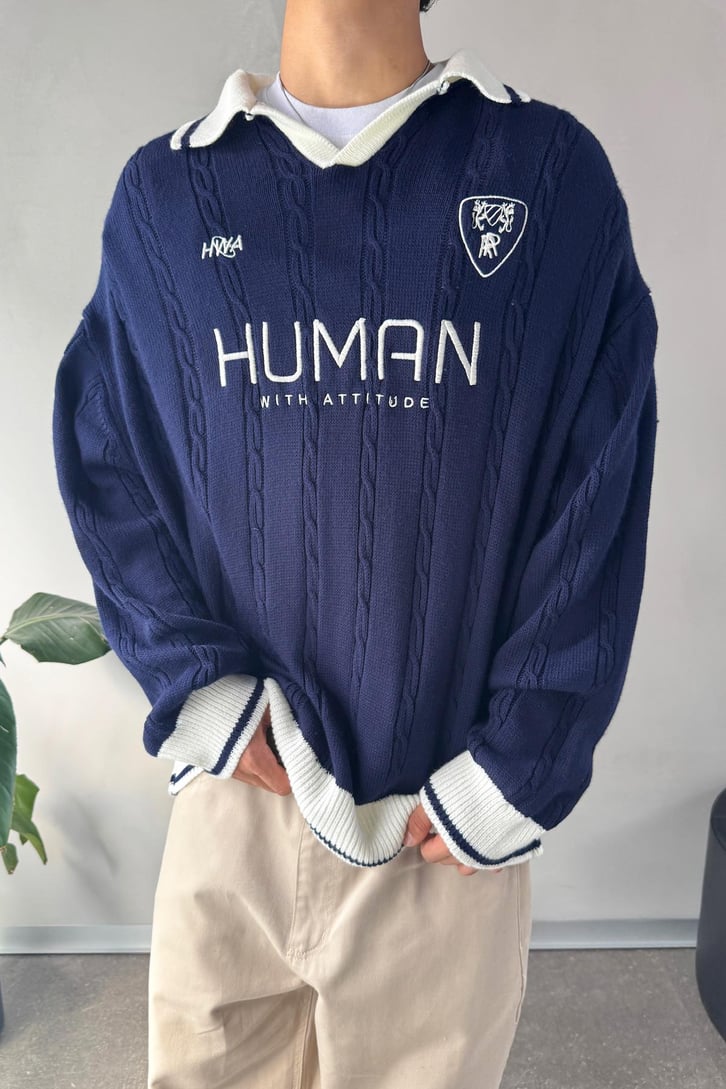 Human Nakışlı Polo Yaka Kazak