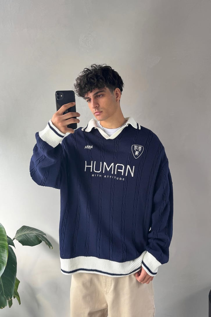 Human Nakışlı Polo Yaka Kazak