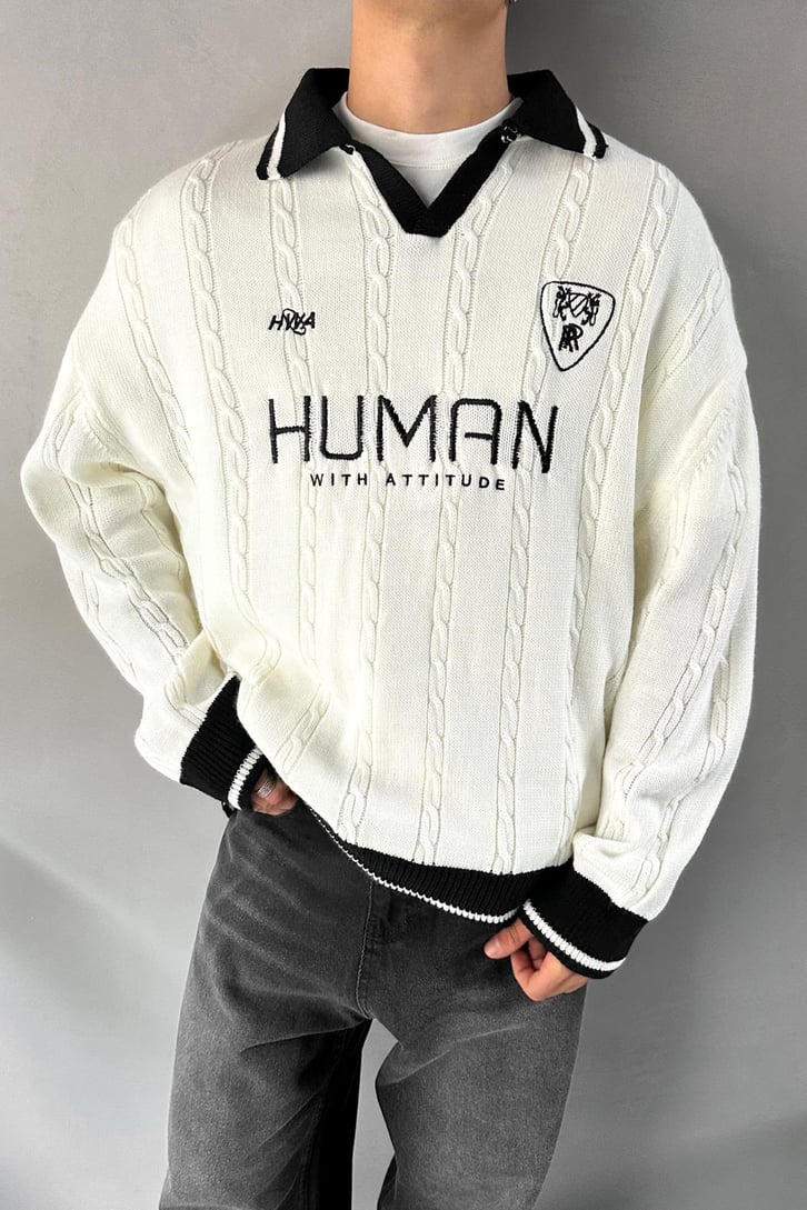 Human Nakışlı Polo Yaka Kazak