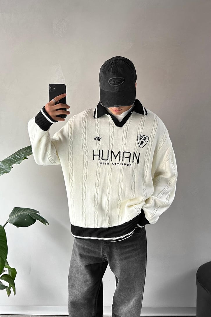 Human Nakışlı Polo Yaka Kazak