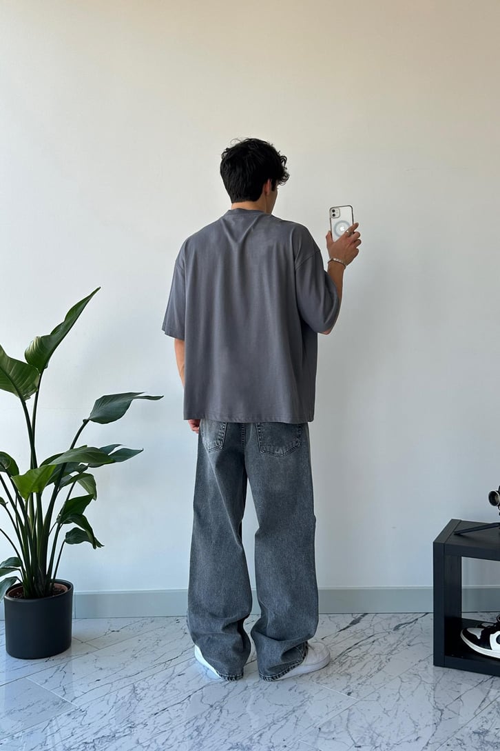 Humans Baskılı Füme Oversize Tişört