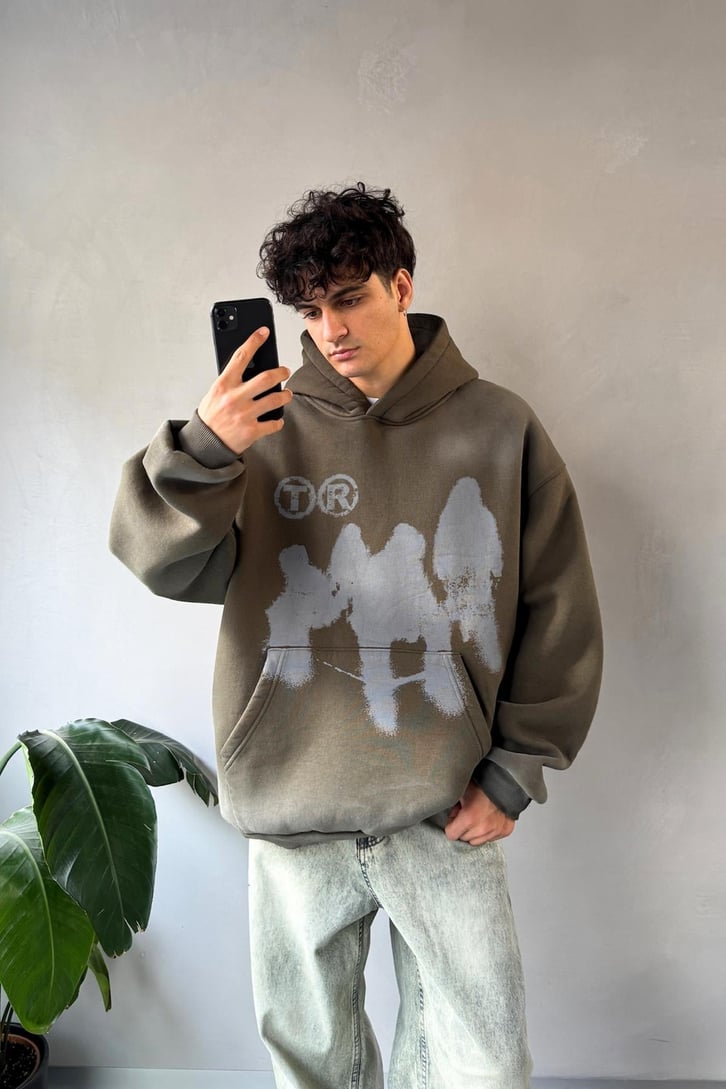 Humans Baskılı Oversize Hoodie