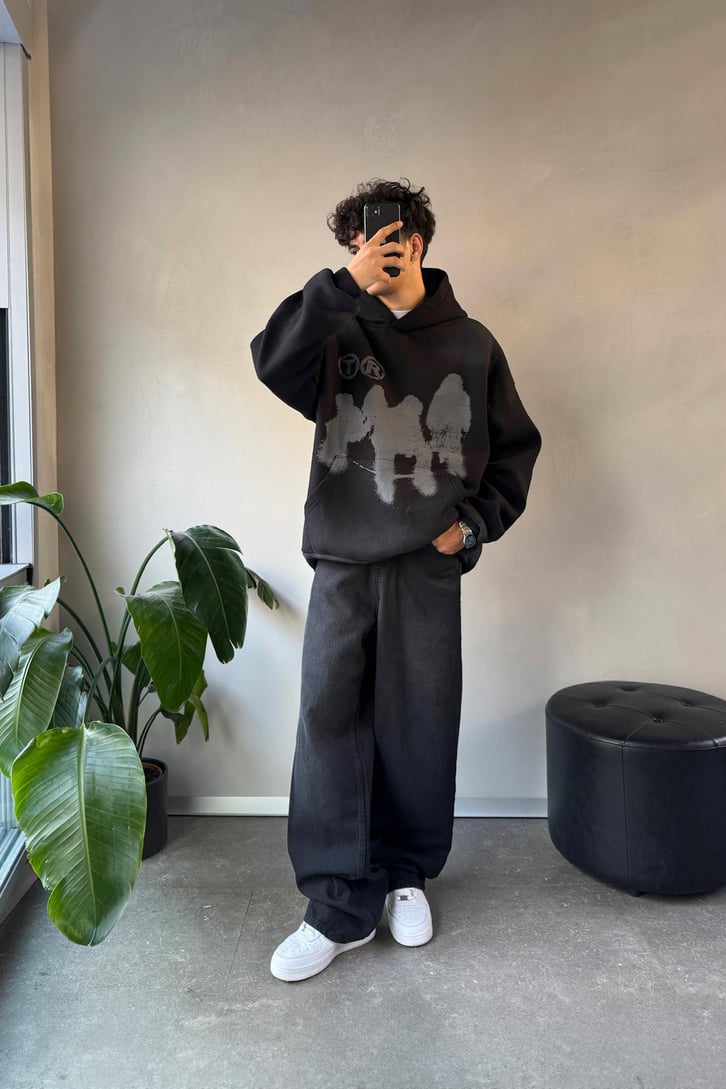 Humans Baskılı Oversize Hoodie