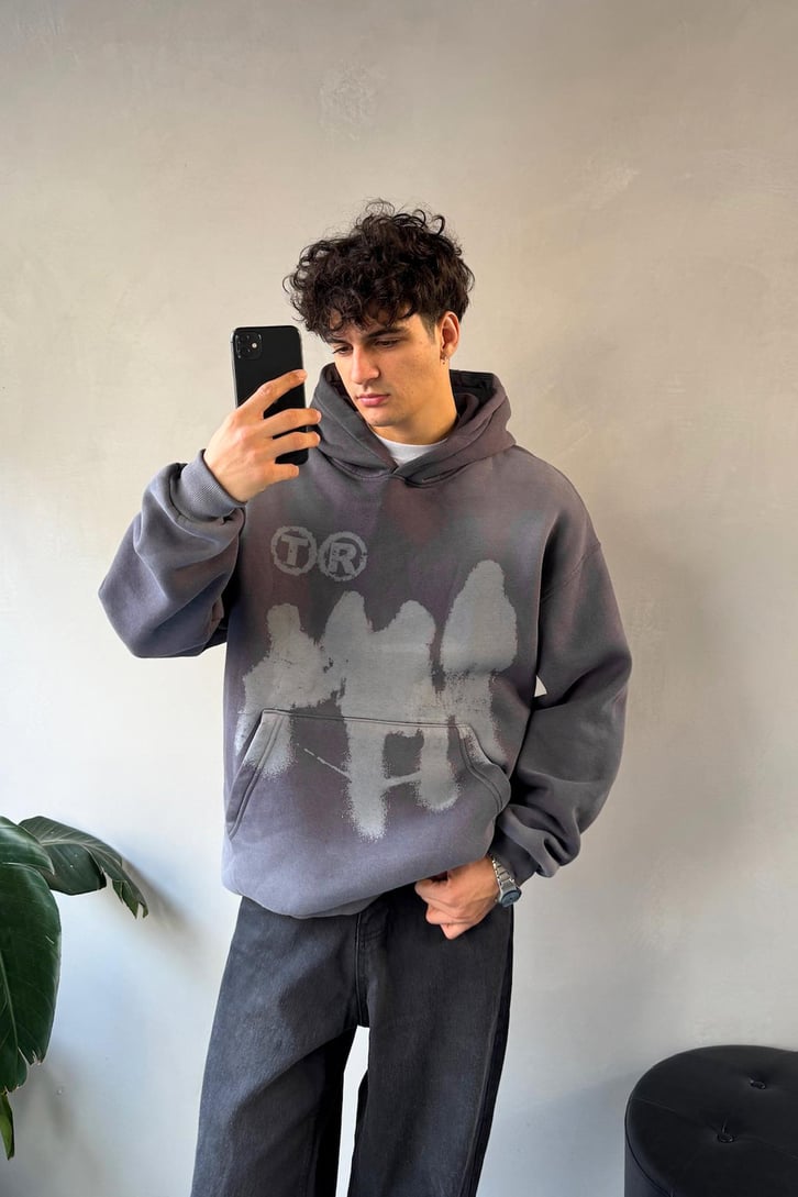 Humans Baskılı Oversize Hoodie