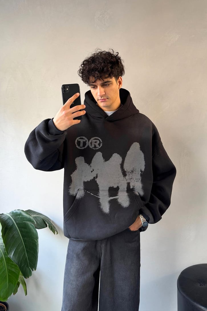 Humans Baskılı Oversize Hoodie