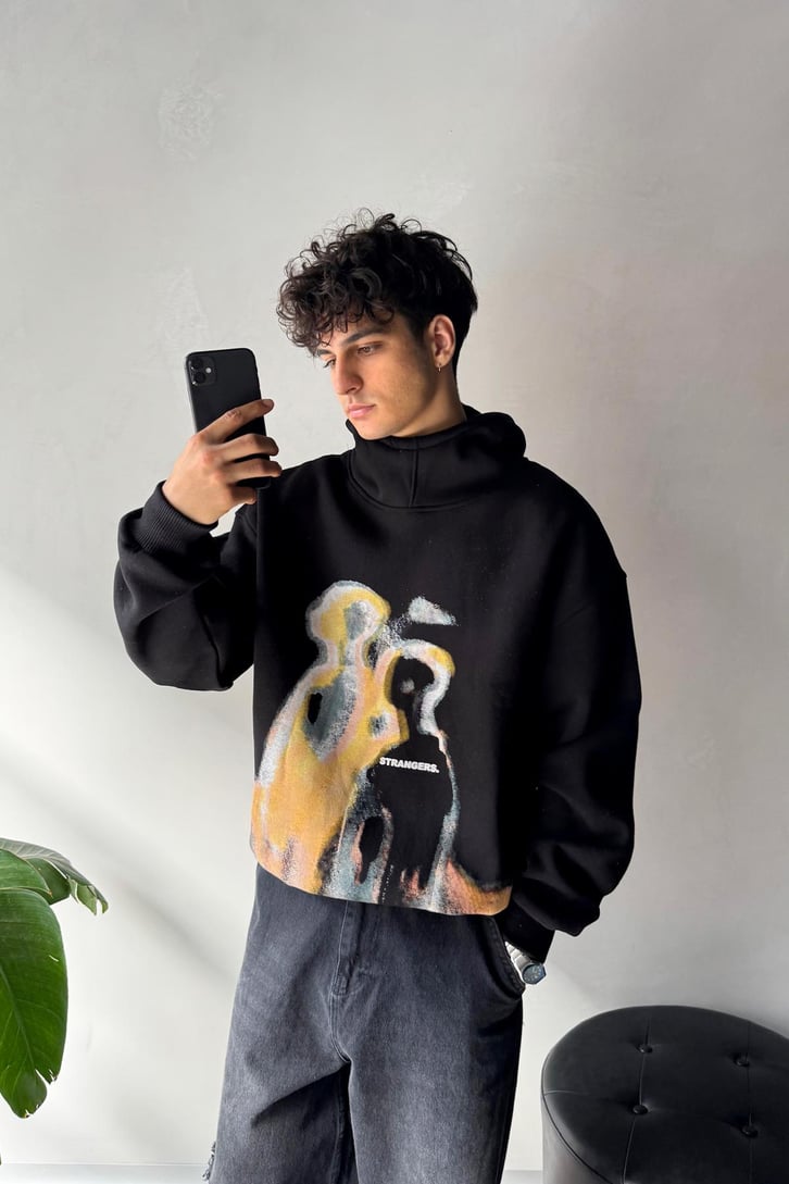Humans Baskılı Oversize Hoodie