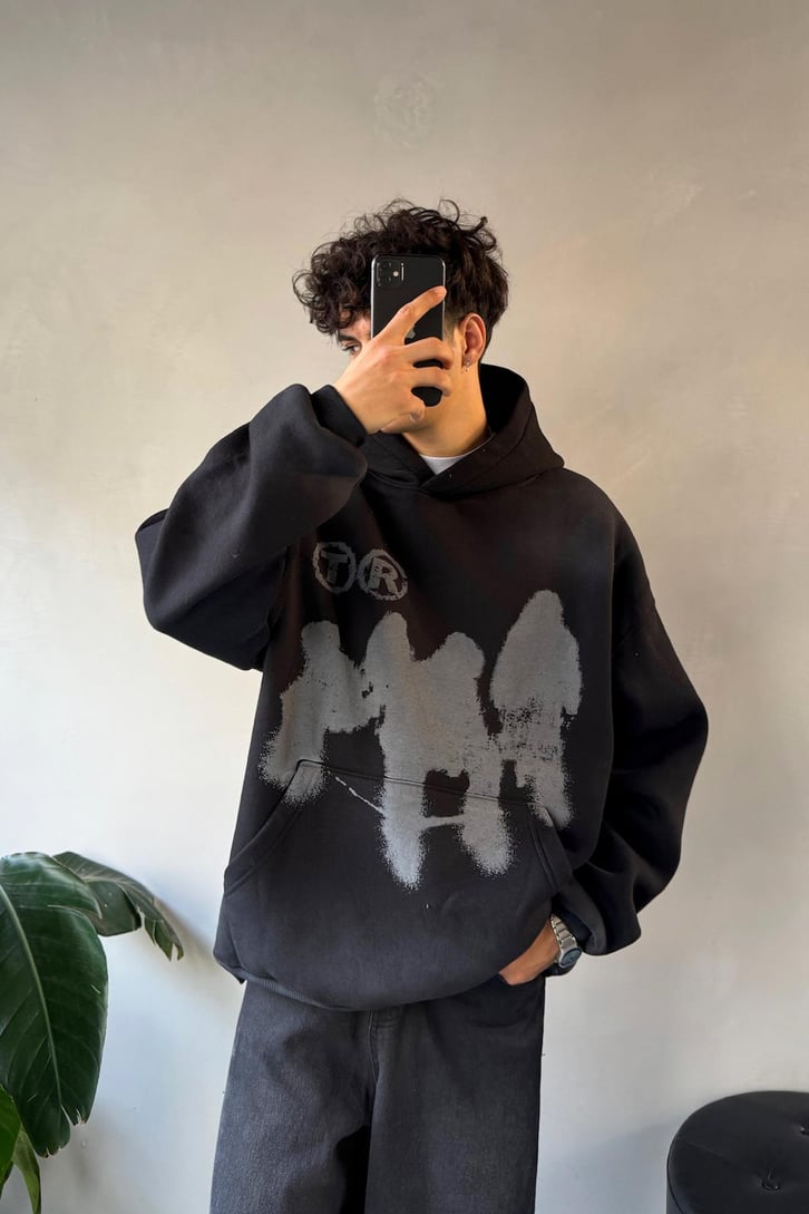 Humans Baskılı Oversize Hoodie