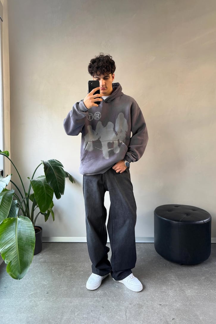 Humans Baskılı Oversize Hoodie