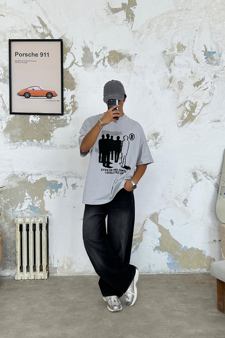 Humans Baskılı Oversize Tişört