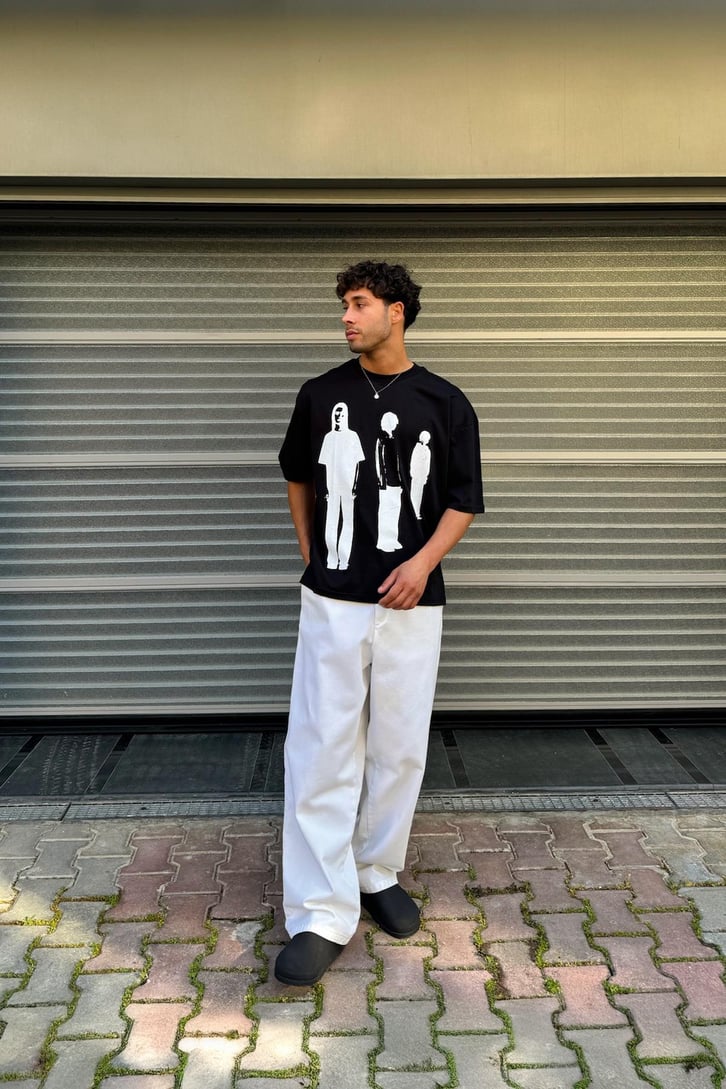 Humans Baskılı Oversize Tişört