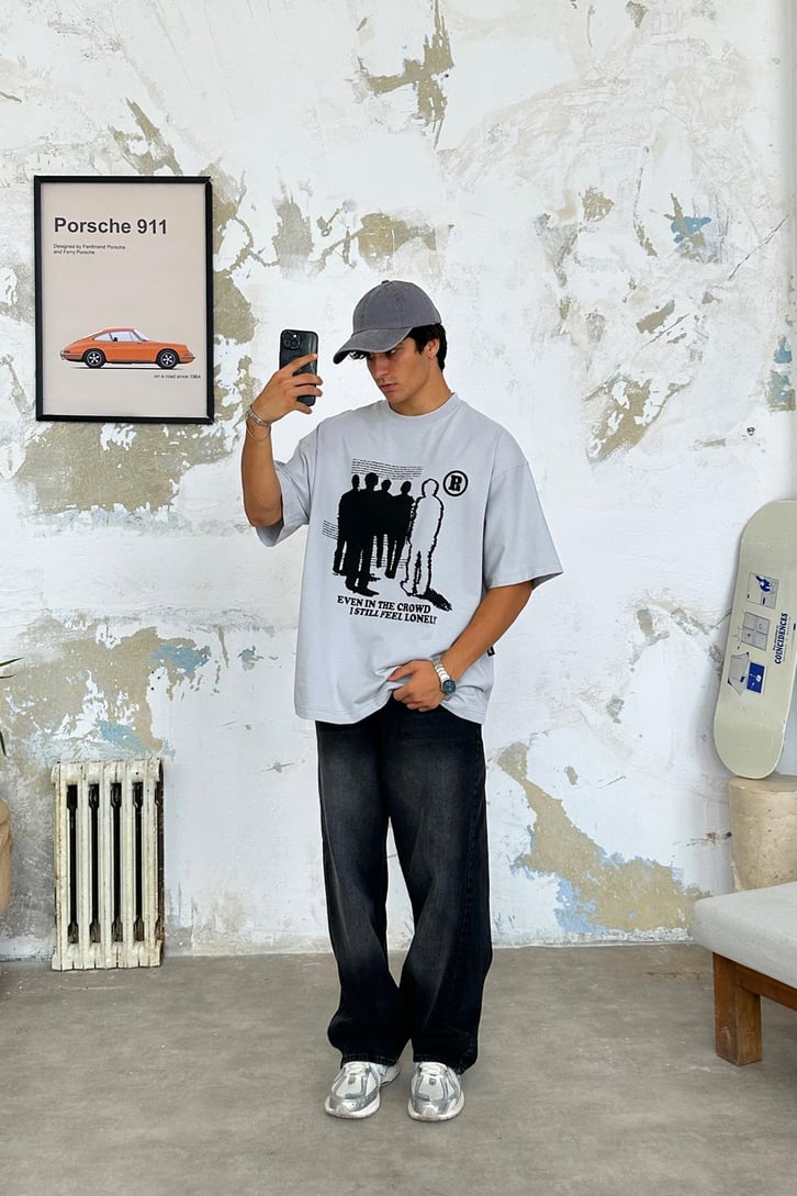 Humans Baskılı Oversize Tişört