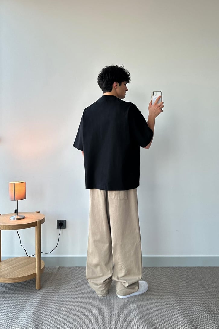 Humans Baskılı Siyah Oversize Tişört