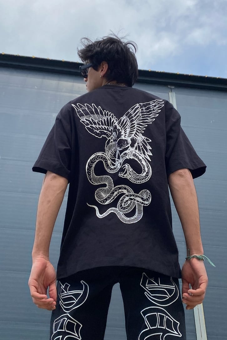 Hunting Snake Sırt Baskılı Siyah Oversize Tshirt