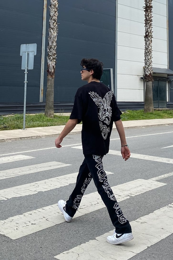 Hunting Snake Sırt Baskılı Siyah Oversize Tshirt