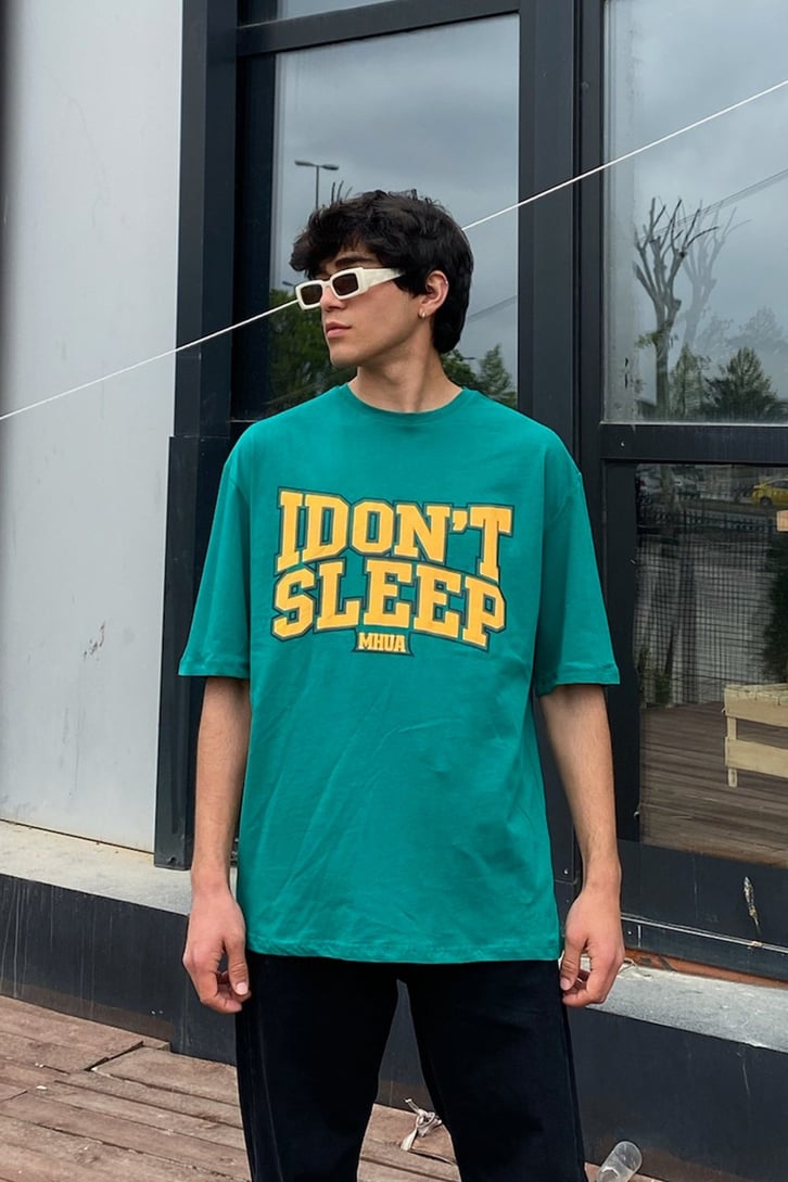 I Don't Sleep Baskılı Oversize Tshirt
