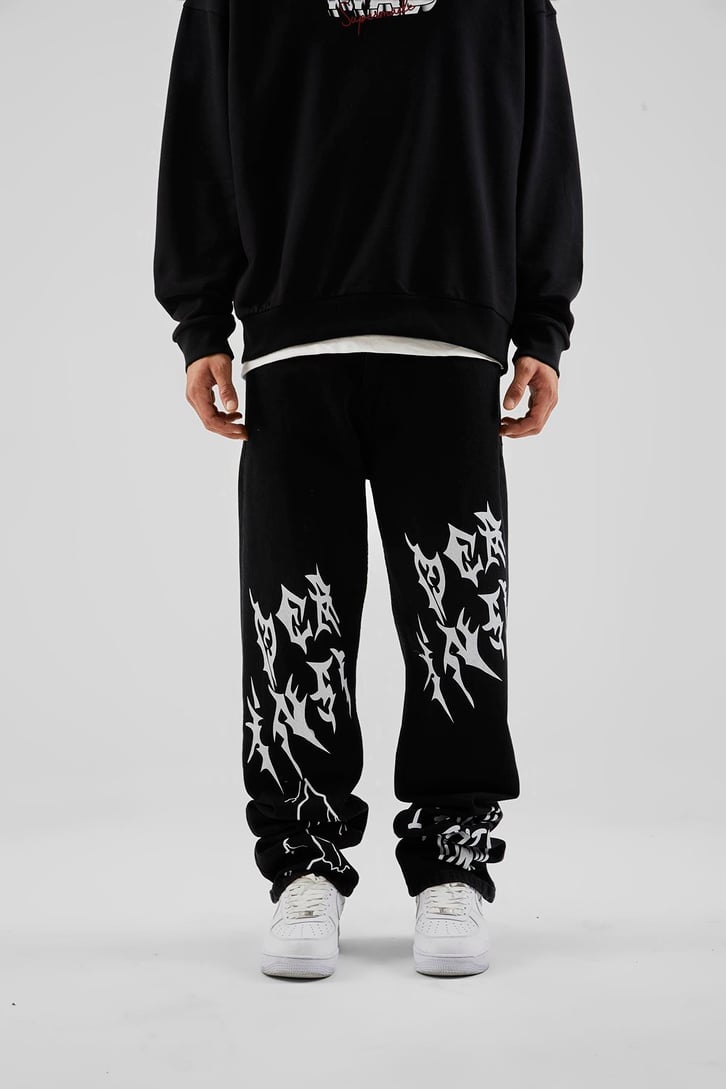 I Hate Baskılı Siyah Baggy Pantolon