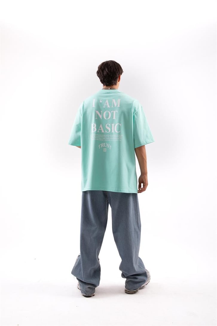 I'am Not Basic Baskılı Turkuaz Oversize Tişört