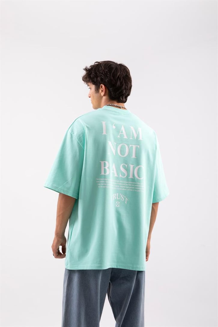 I'am Not Basic Baskılı Turkuaz Oversize Tişört