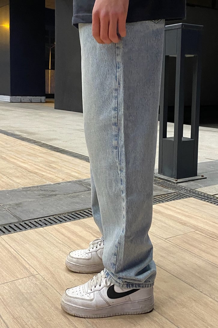 Ice Blue Eskitme Taşlamalı Losse Fit Premium Jean
