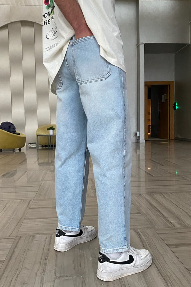 Ice Blue Taşlamalı Mom Fit Jean