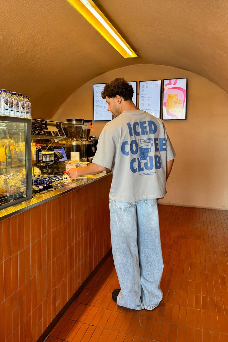 Iced Coffe Club Baskılı Gri Tişört