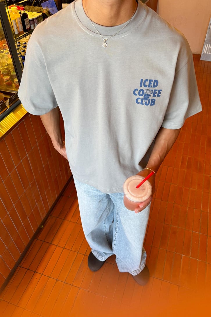 Iced Coffe Club Baskılı Gri Tişört