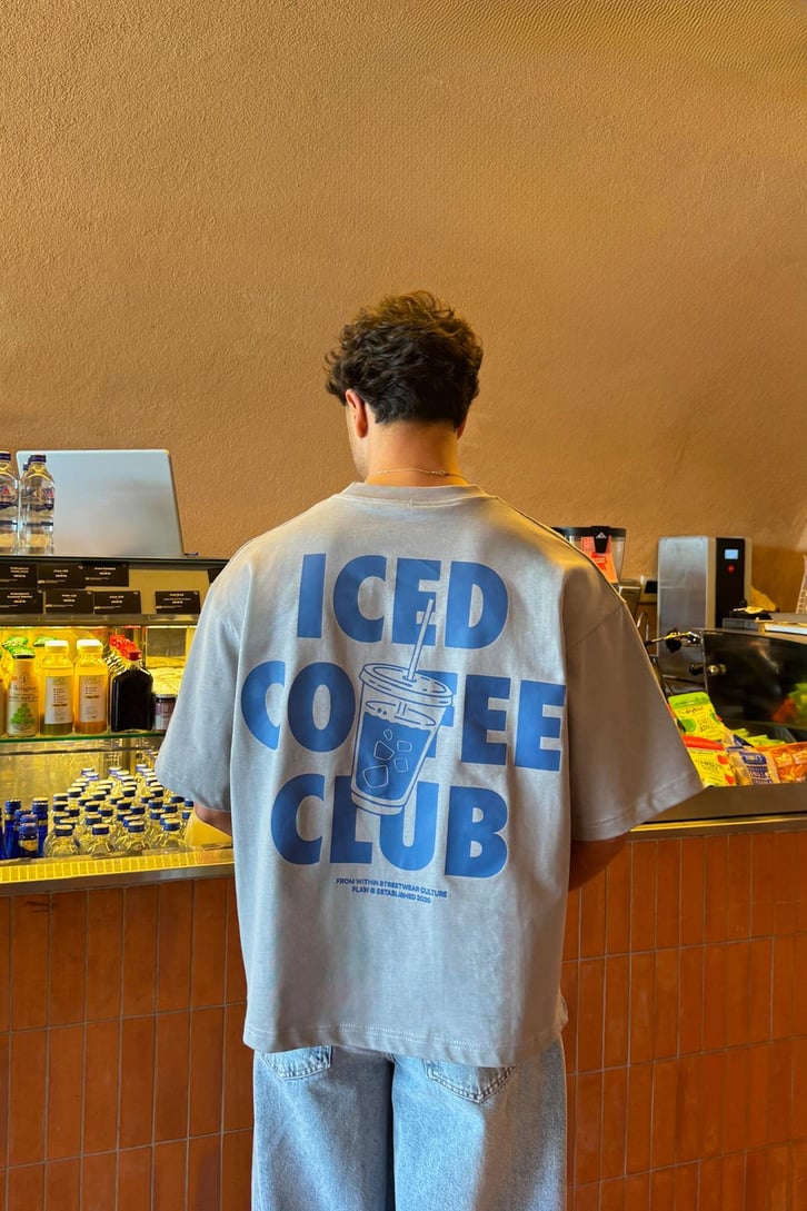 Iced Coffe Club Baskılı Gri Tişört