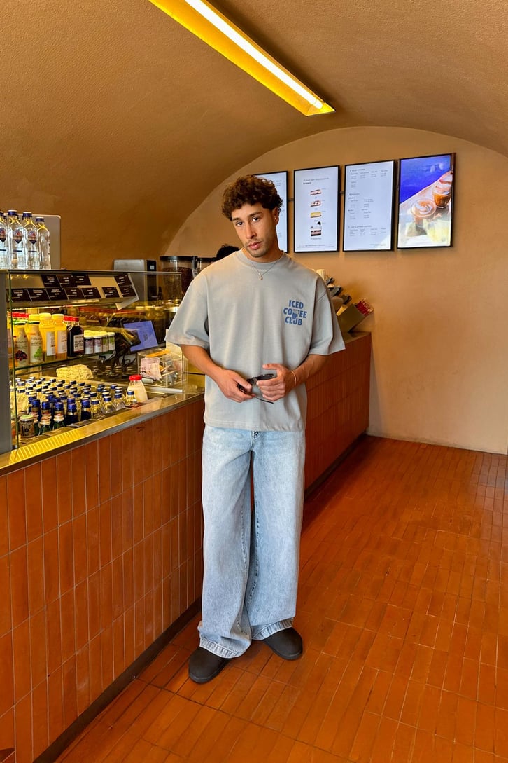 Iced Coffe Club Baskılı Gri Tişört
