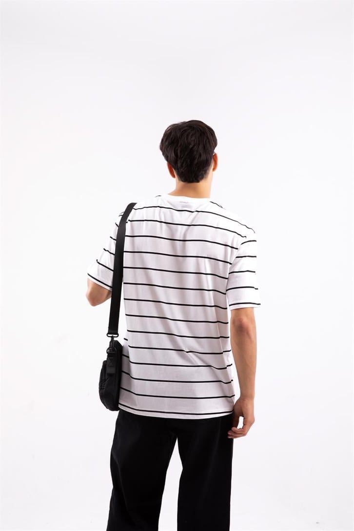 Icono Couture Çizgili Beyaz Oversize Tshirt