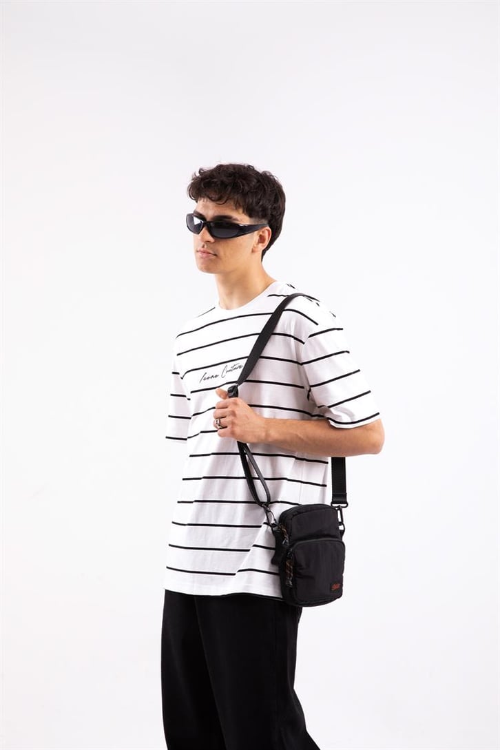 Icono Couture Çizgili Beyaz Oversize Tshirt