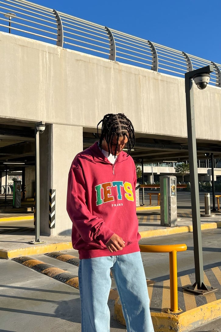 IETS Nakışlı Half-Zip Pembe Sweatshirt