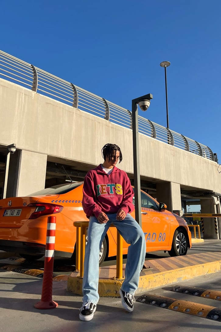IETS Nakışlı Half-Zip Pembe Sweatshirt