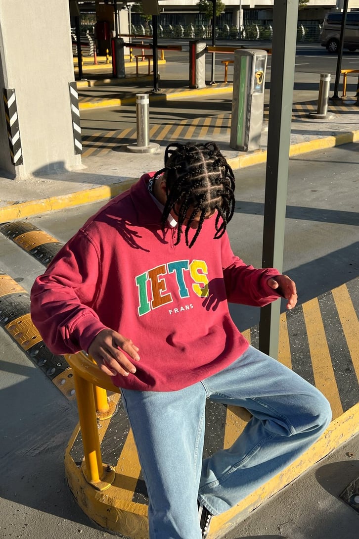 IETS Nakışlı Half-Zip Pembe Sweatshirt