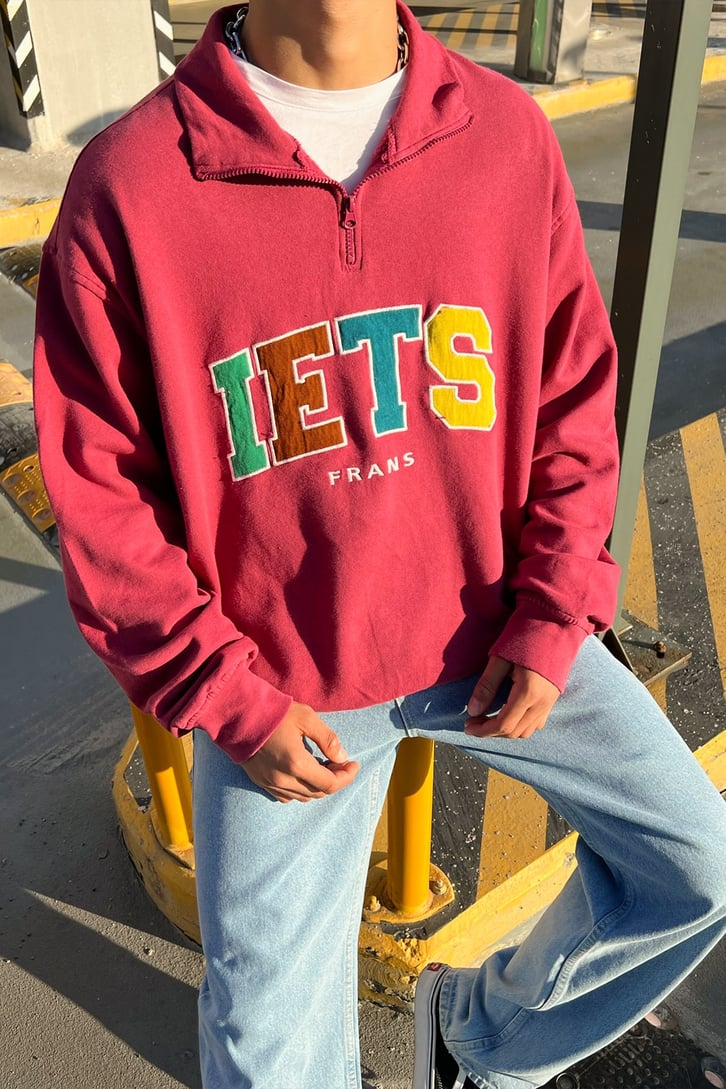 IETS Nakışlı Half-Zip Pembe Sweatshirt