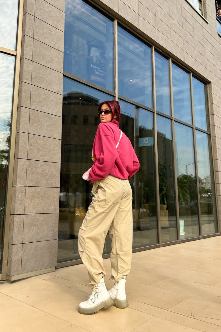 IETS Nakışlı Half-Zip Pembe Sweatshirt