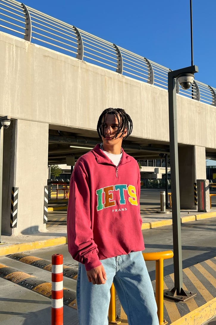 IETS Nakışlı Half-Zip Pembe Sweatshirt