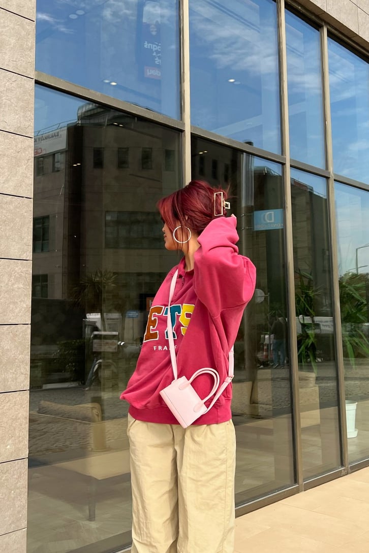 IETS Nakışlı Half-Zip Pembe Sweatshirt