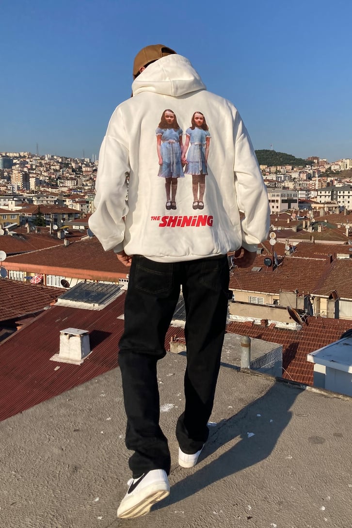 İKİ KIZ BASKILI OVERSIZE HOODIE