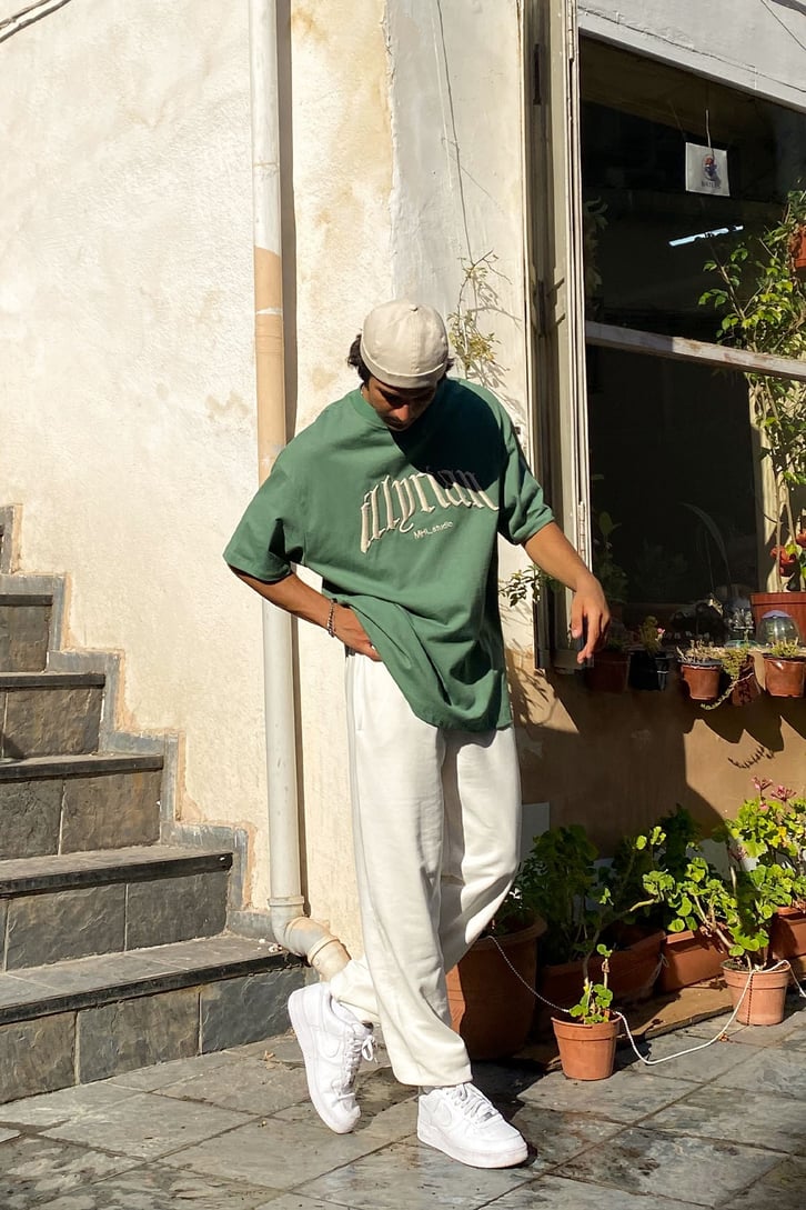Illprian Nakışlı Çam Yeşili Oversize Tshirt