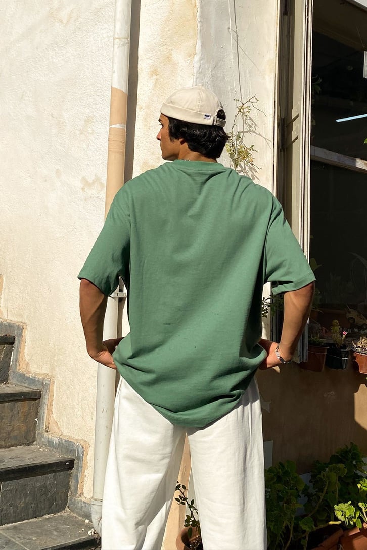 Illprian Nakışlı Çam Yeşili Oversize Tshirt