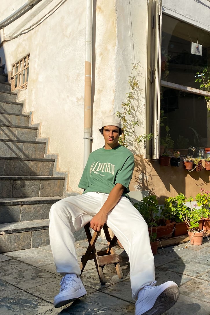 Illprian Nakışlı Çam Yeşili Oversize Tshirt