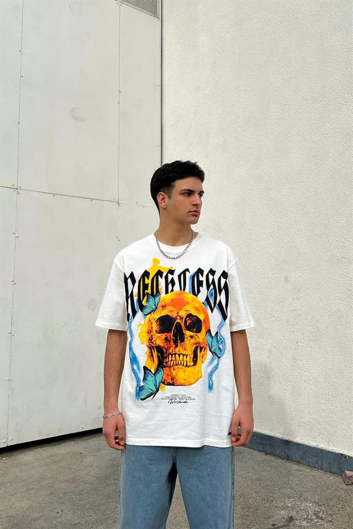Immortal Sırt Baskılı Beyaz Oversize Tişört