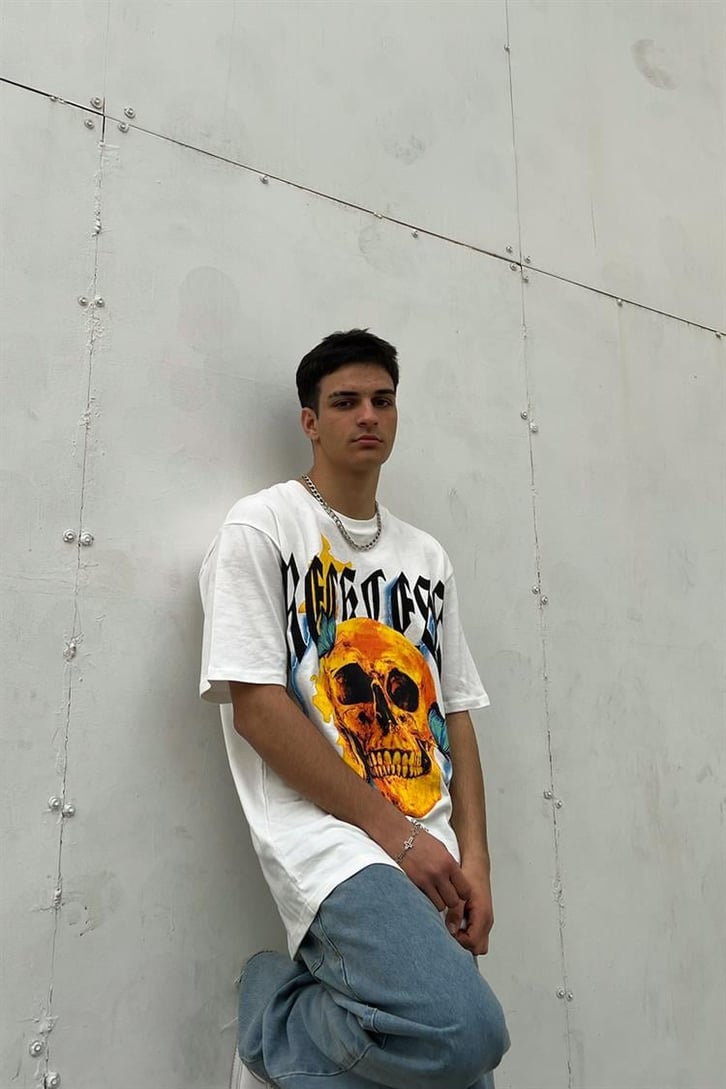 Immortal Sırt Baskılı Beyaz Oversize Tişört