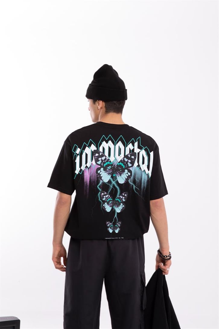 Immortal Sırt Baskılı Siyah Oversize Tişört