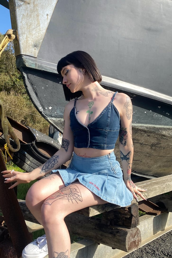 İnce Askılı Kot Mavi Crop Top